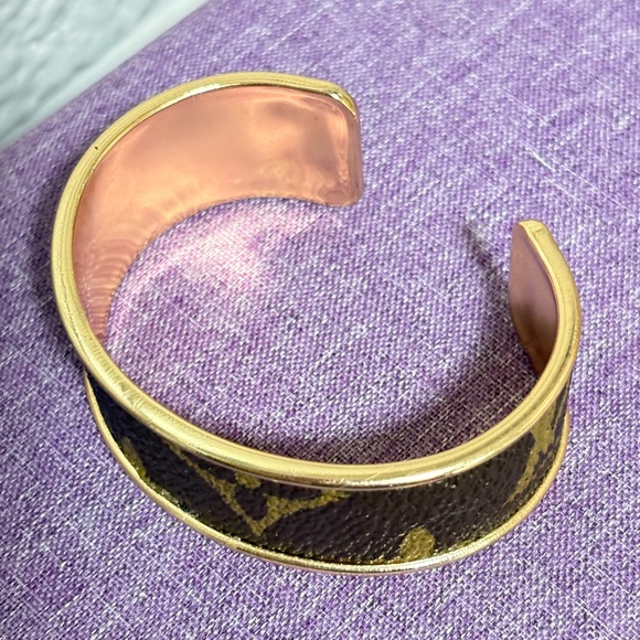 Upcycled Louis Vuitton Brown and Gold Monogram Cuff Bracelet - Picture 3 of 6